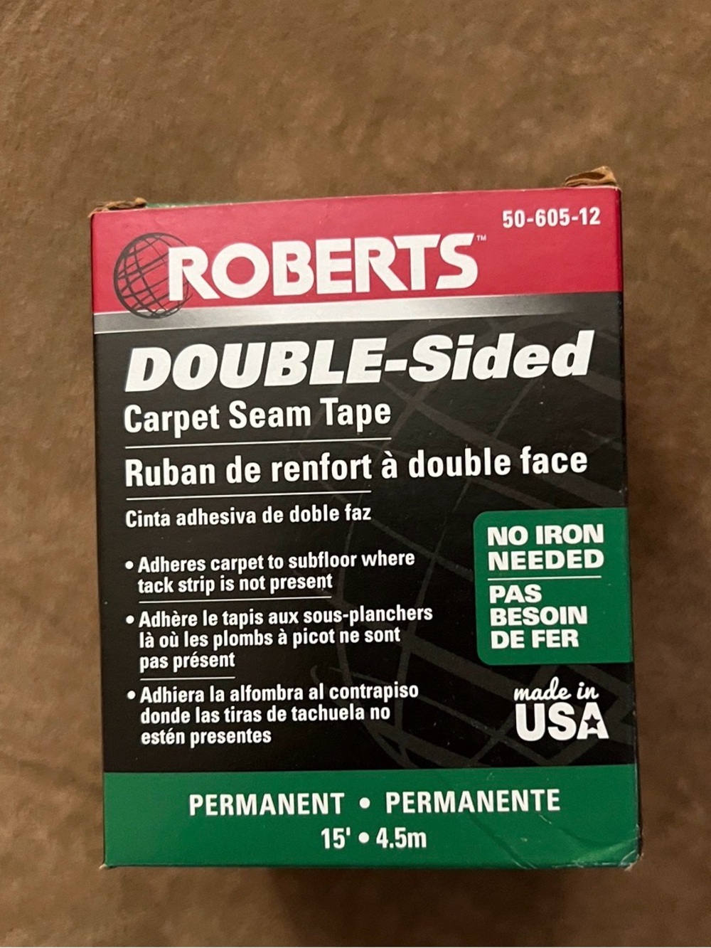 Roberts Indoor Outdoor 15 ft. Double Sided Carpet Vinyl Tape Roll 50-605-12